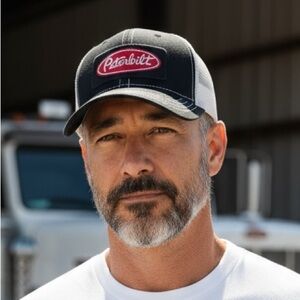 Peterbilt Trucker Hat Black Red Logo Mesh Back Cap